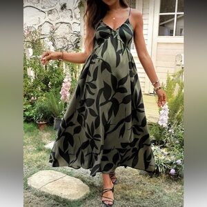 SHEIN Maternity Green and Black Leaf Print Dress XL